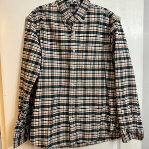 J. Crew Green and Tan Plaid Button-Down Shirt